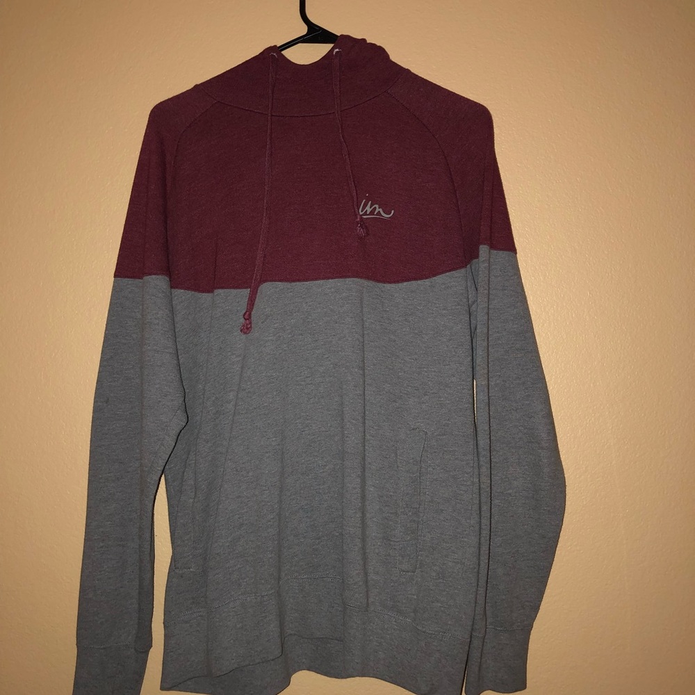 Maroon and Gray Mid Neck Hoodie